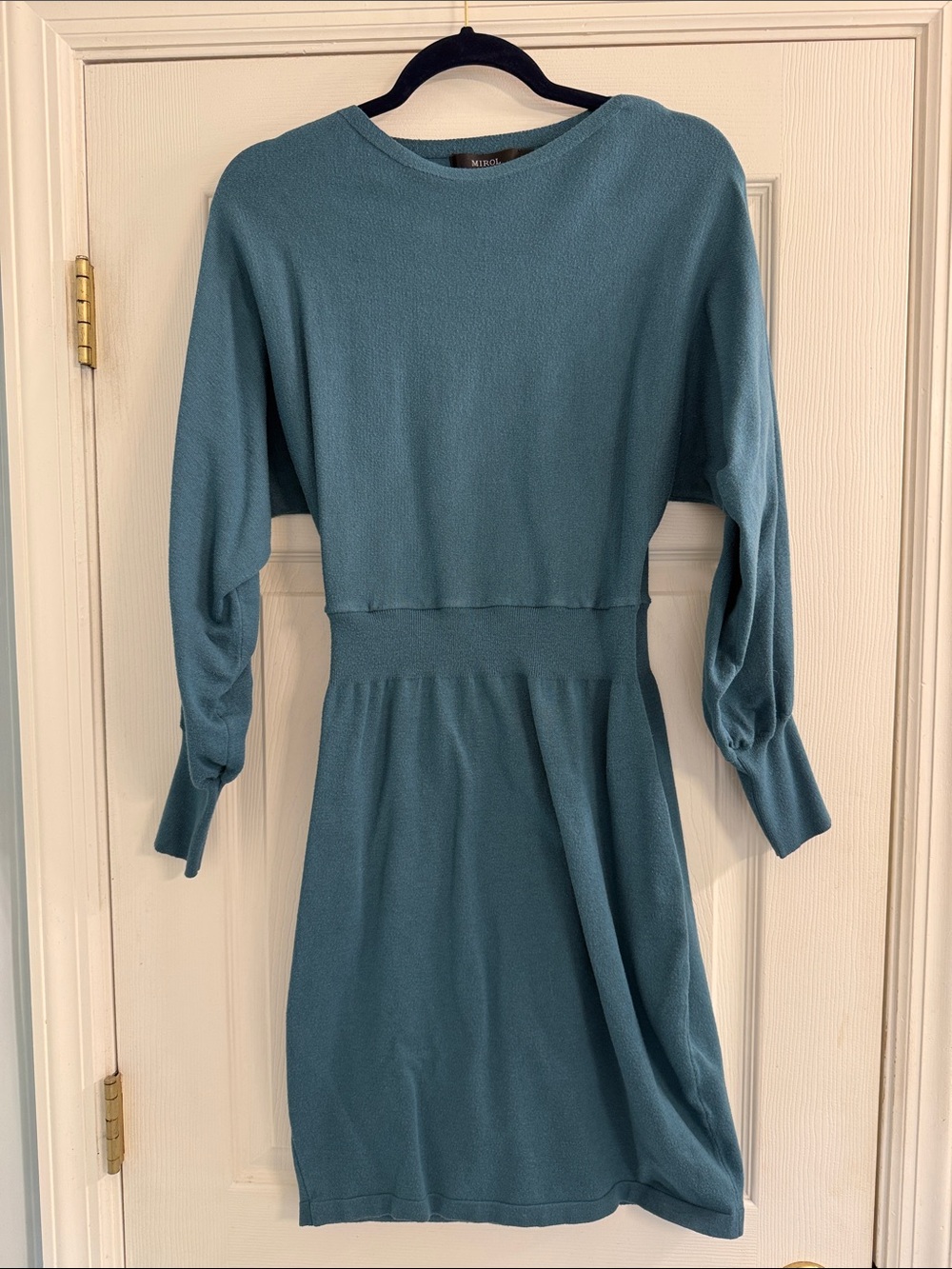 Mirol Teal Knit Long-Sleeve Waist-Defined Dress - Size L